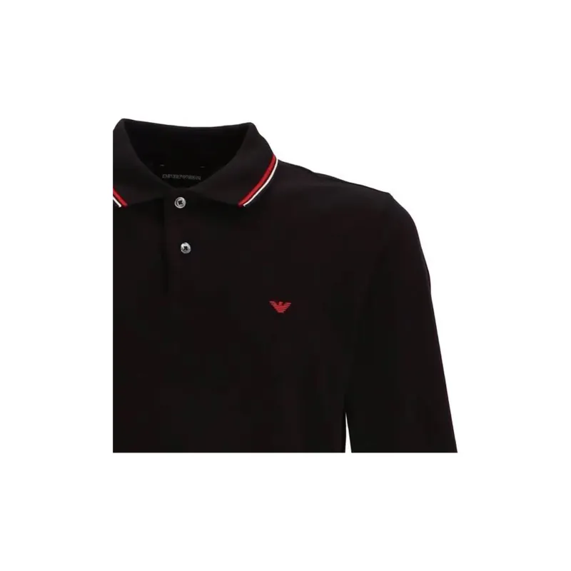 EMPORIO ARMANI Long sleeved Stretch Piqué Polo Shirt With Micro Eagle Embroidery-5