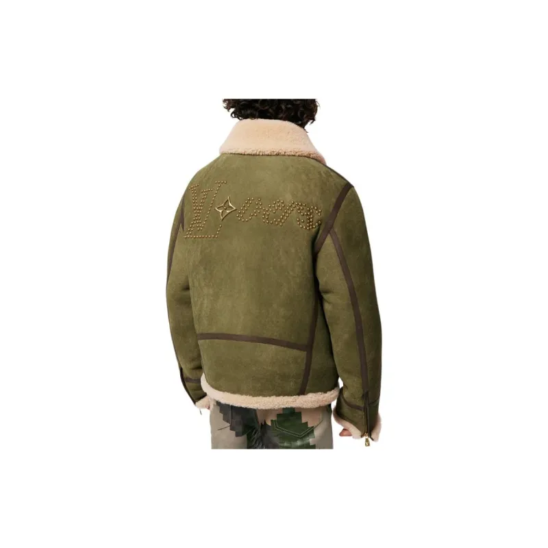 LOUIS VUITTON SS24 Leather Jacket Men's Olive Green-2