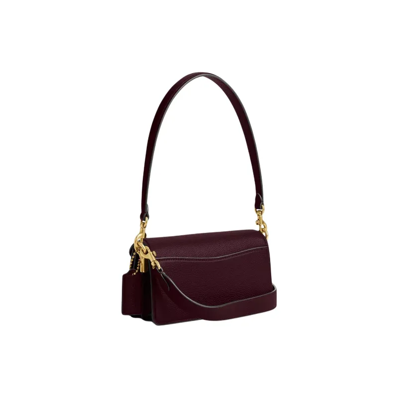 COACH Tabby Polished Pebble Leather Portable Crossbody Bag, Shoulder Bag Trumpets Women's Merlot Red-1