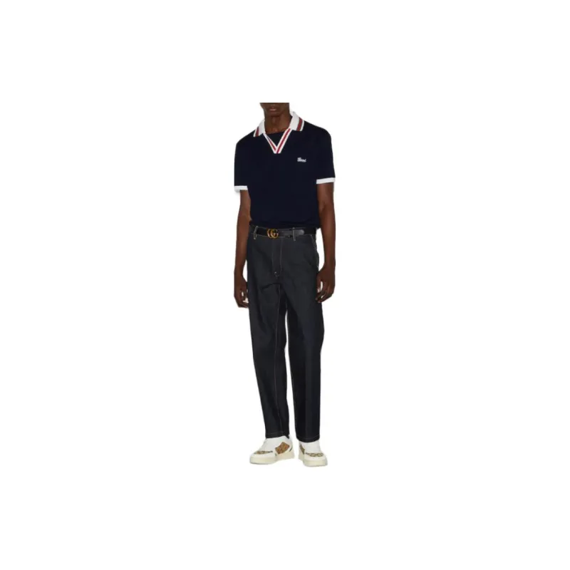 GUCCI Cotton Piquet Polo Shirt Polo Shirt Men's Dark Blue-1