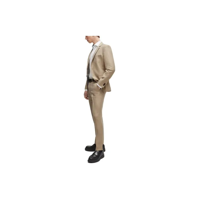 HUGO BOSS Extra-Slim-Fit Suit In Linen-Blend Chambray Business Suits Men's Light Brown-1