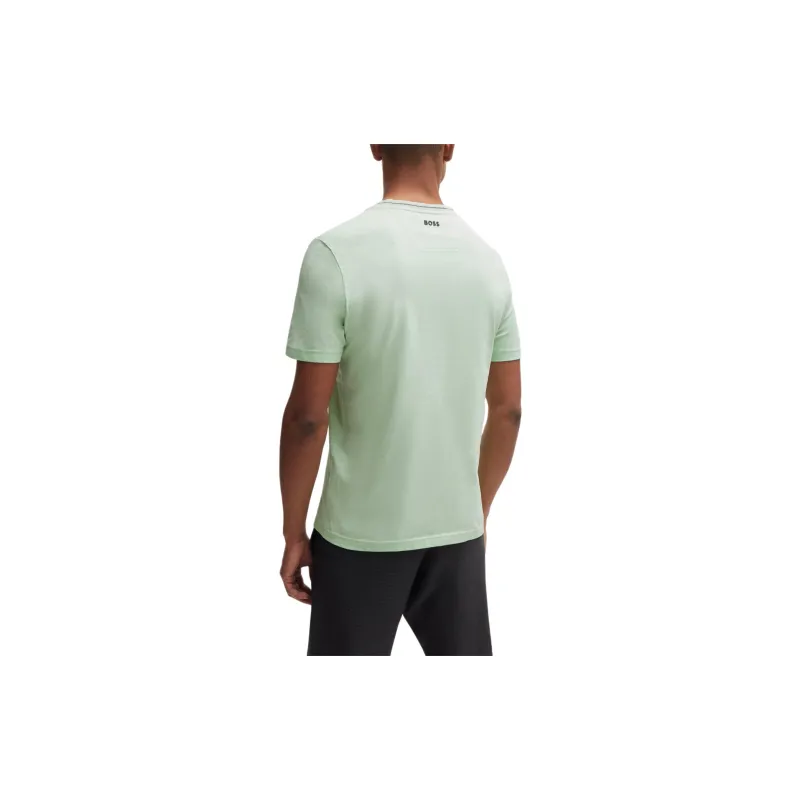 HUGO BOSS Cotton Jersey Regular Fit T Shirt With Branded Collar T Shirt Men's Light Green-1