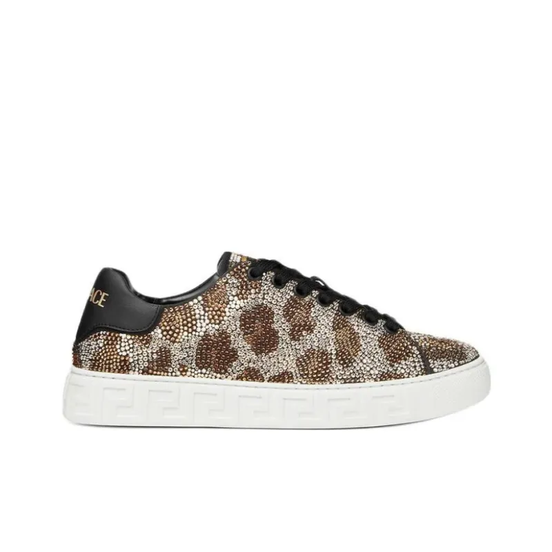 VERSACE Leopard Greca Low-Top Skateboard Shoes Women's Brown-1