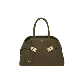 FERRAGAMO Calfskin Shoulder Bag, Crossbody Bag, Handbag Small Size Women's Olive Green