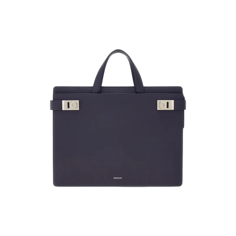FERRAGAMO Hammered Calfskin Handbag Men's Midnight Blue-0