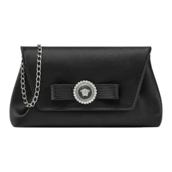 VERSACE Viscose One Shoulder Crossbody Clutch Women's Black & Silver