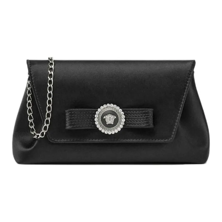 VERSACE Viscose One Shoulder Crossbody Clutch Women's Black & Silver-0