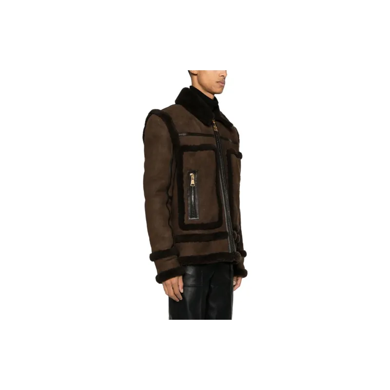 BALMAIN Leather Jacket Men's Brown-3