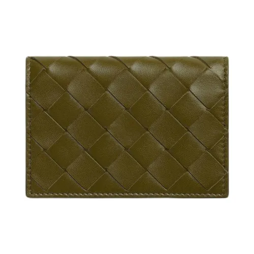 Bottega Veneta Intrecciato Sheepskin With Cow Leather Card Holder Women's Olive Green