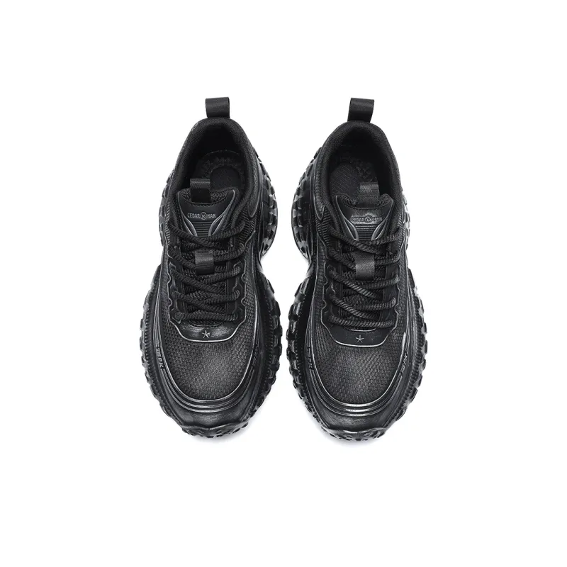 CEDAR HAN Breathable Lightweight Height Increasing Low Top Chunky Sneakers Men's Black-2