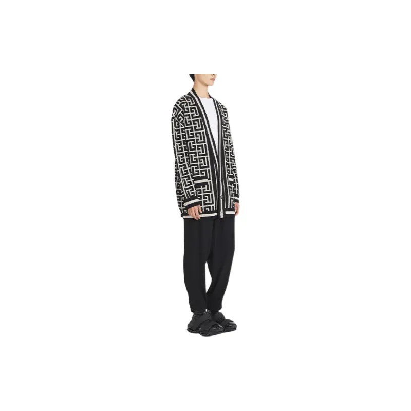 BALMAIN Monogram Jacquard Buttoned Cardigan-4