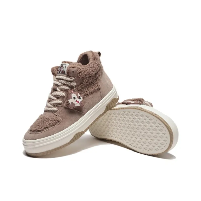 Disney x Hotwind Qiqi Didi Series Warm And Wear Resistant High Top Skateboard Shoes Women's Brown-4