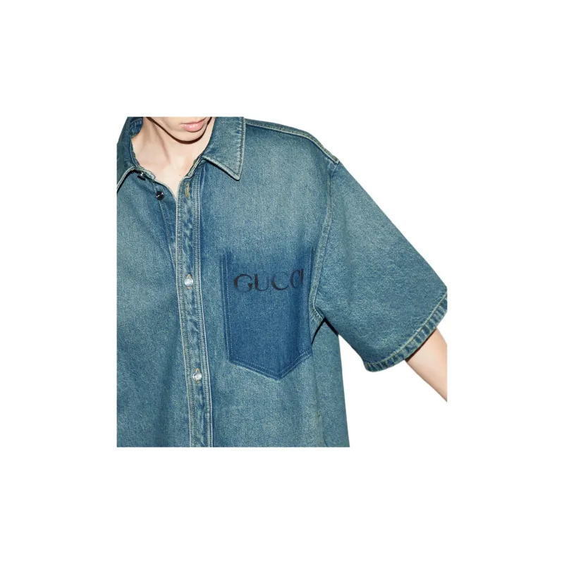 GUCCI Shirts Men Blue-5