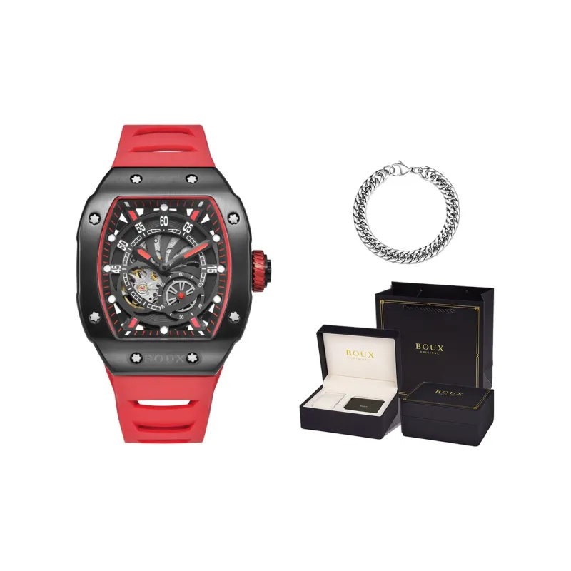 BOUX Future Series Spacetime Vehicle Automatic Mechanical Movement Silicone Strap Watch Men's Watches Cut Out Dial-5