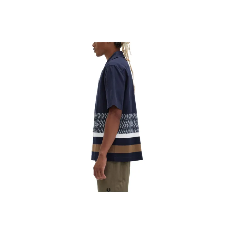 FRED PERRY Knitted Panel Revere Collar Shirt Shirt Men's Marine Blue-3