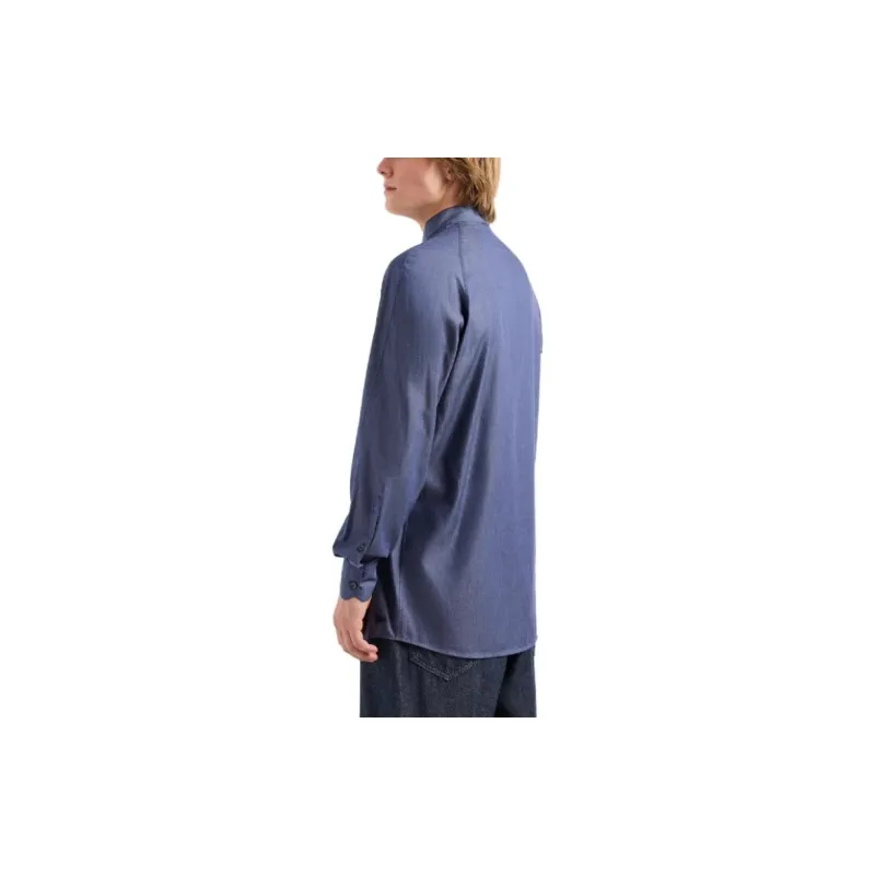 EMPORIO ARMANI Band collar Cotton Shirt-4