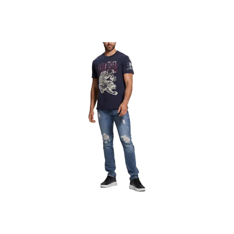 GUESS Embellished Peace Tiger Tee T-Shirt Men's Purple-1