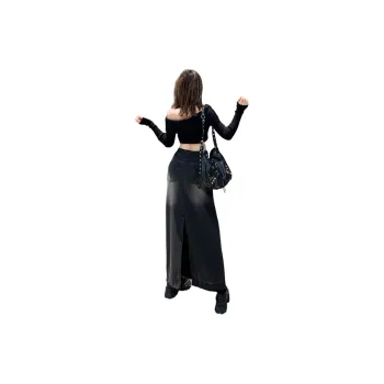 FHMY Denim Long Skirts Women's Black Gray Color