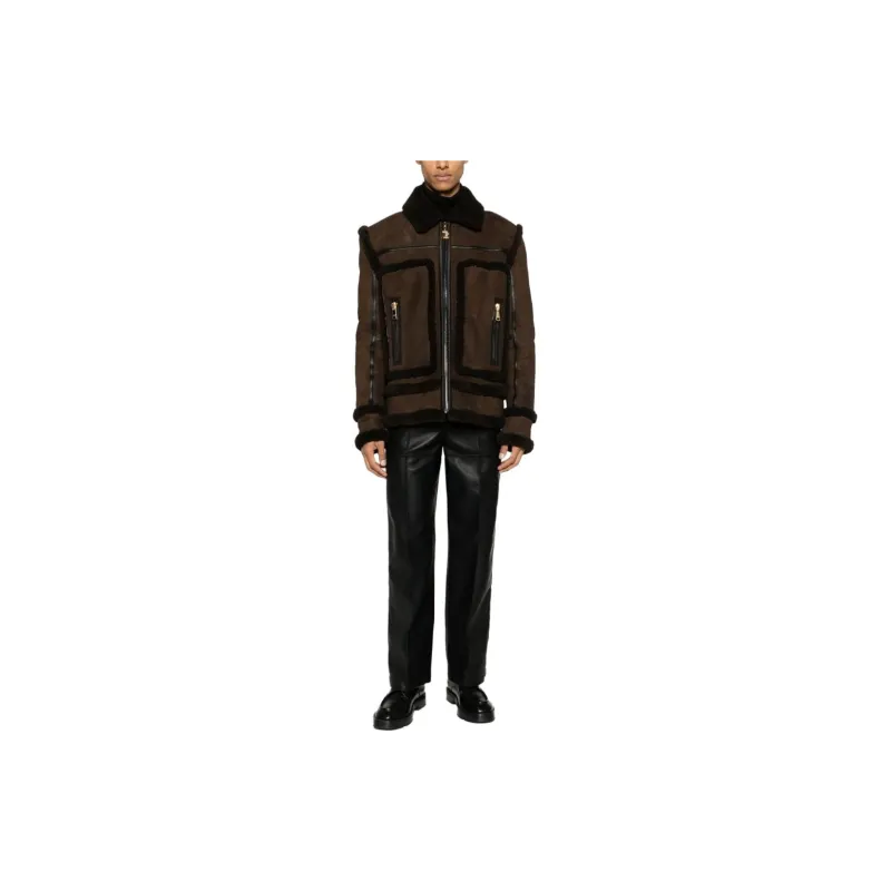 BALMAIN Leather Jacket Men's Brown-1