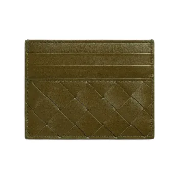 Bottega Veneta Intrecciato Lambskin With Calfskin Card Holder Women's Olive Green