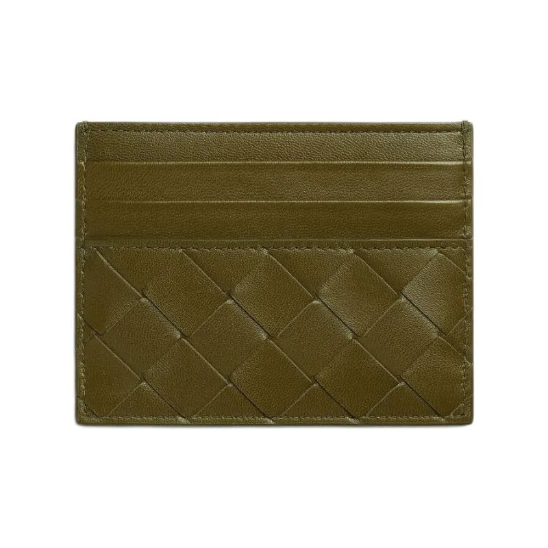 Bottega Veneta Intrecciato Lambskin With Calfskin Card Holder Women's Olive Green-0