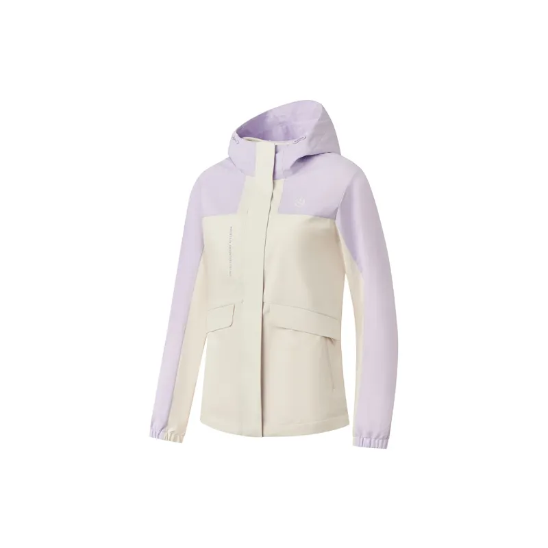 QIAODAN Mountain God Series Windbreaker Jackets Women's Cream White/Taro Paste Purple-2