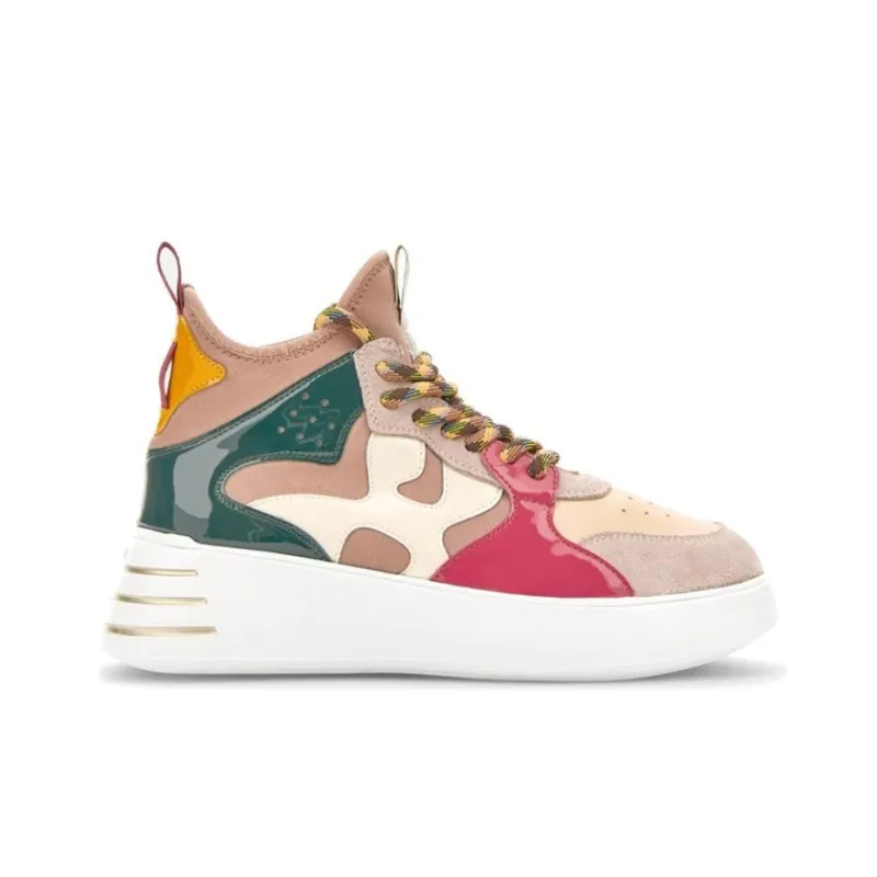 HOGAN Rebel Anti Slip Wear Resistant High Top Casual Shoes Women's Beige Pink Green-1