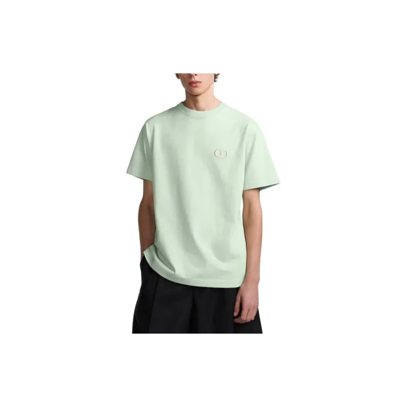 DIOR Logo Embroidery Loose Fit Crew Neck Short Sleeved T Shirt T Shirt Men's Light Green-2