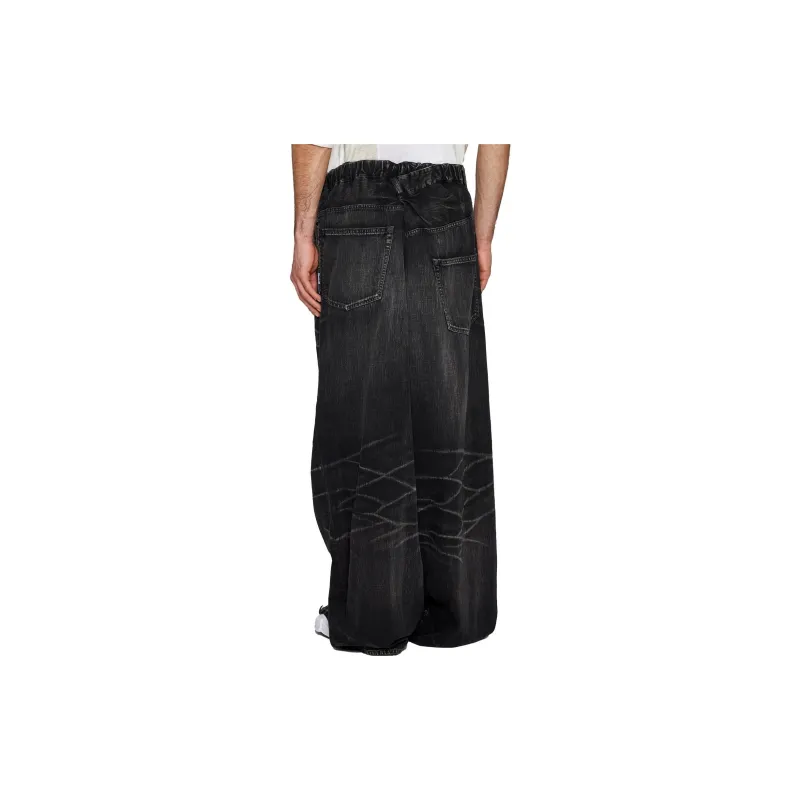 Maison Mihara Yasuhiro Off centre Whiskered Wide leg Jeans-2