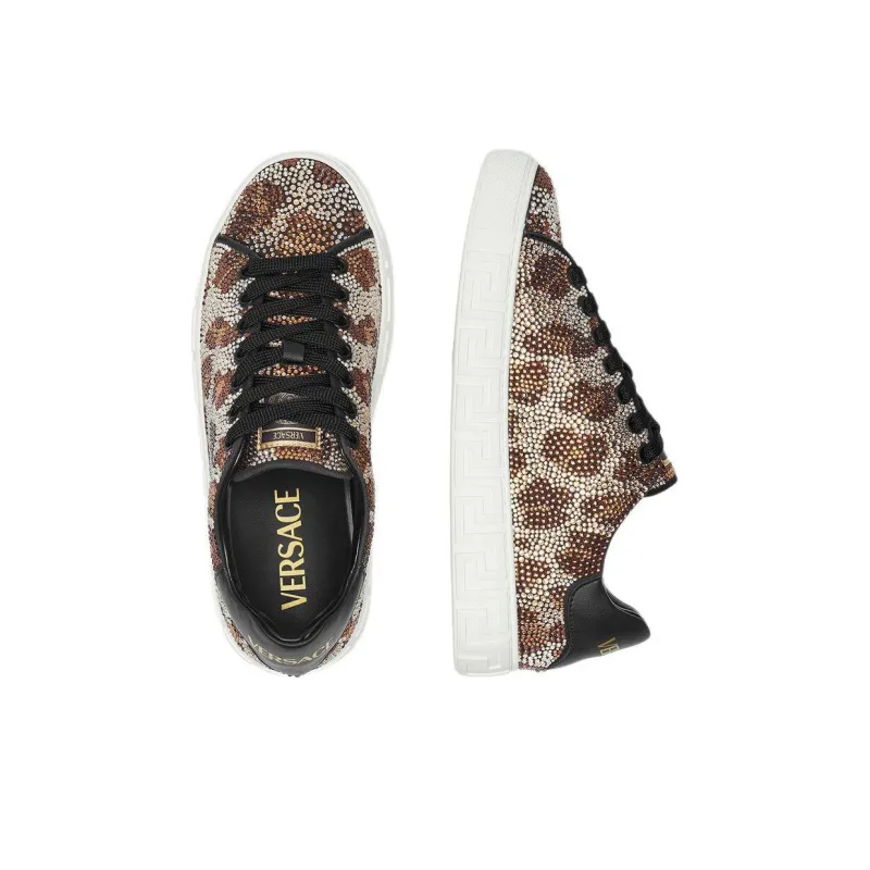 VERSACE Leopard Greca Low-Top Skateboard Shoes Women's Brown-3