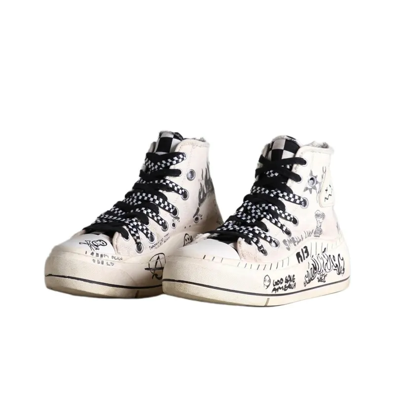 R13 High-Top Canvas Shoes Men's White Black-1