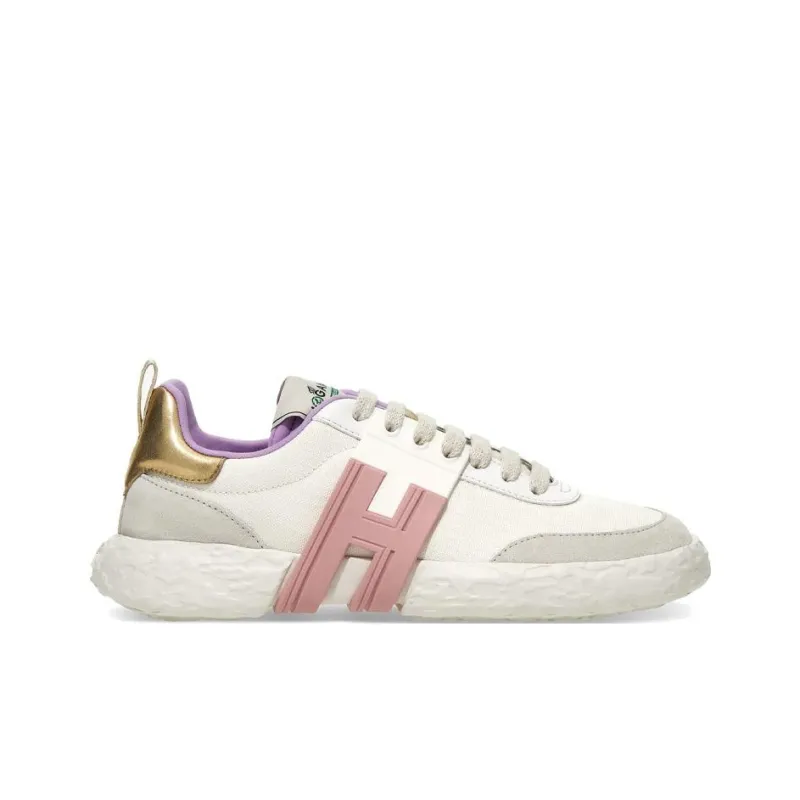 HOGAN 3R Slip Resistant Low Top Sports Casual Shoes Women's White Pink Gold-1