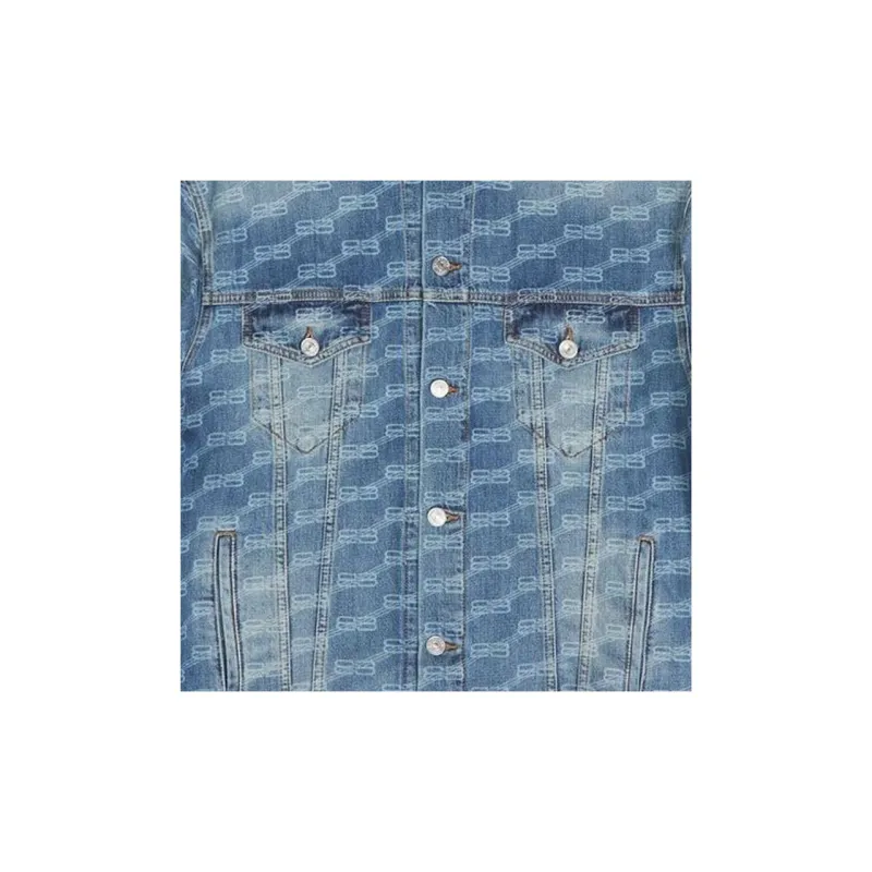 Balenciaga All Over Bb Monogram Logo Denim Jacket-6