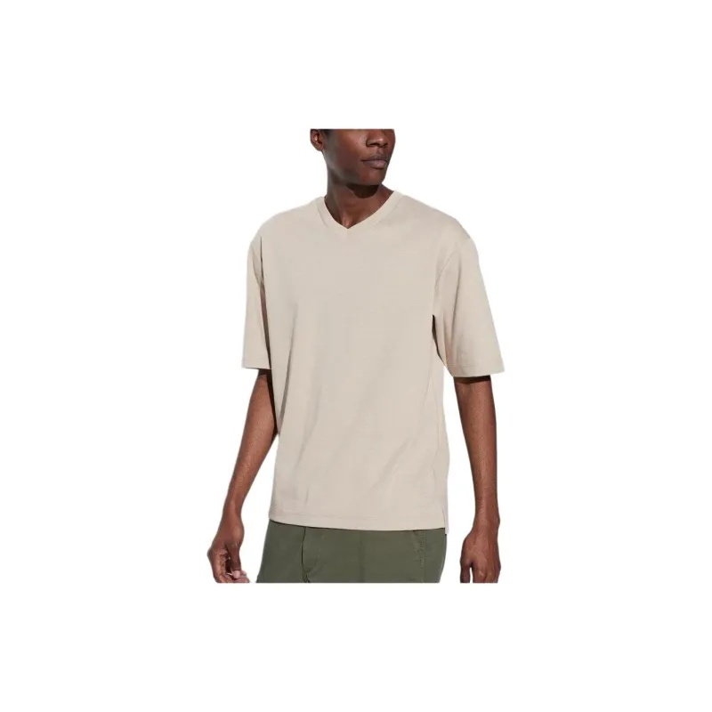 UNIQLO Drop Shoulder Sleeve T Shirt Men's Beige-2