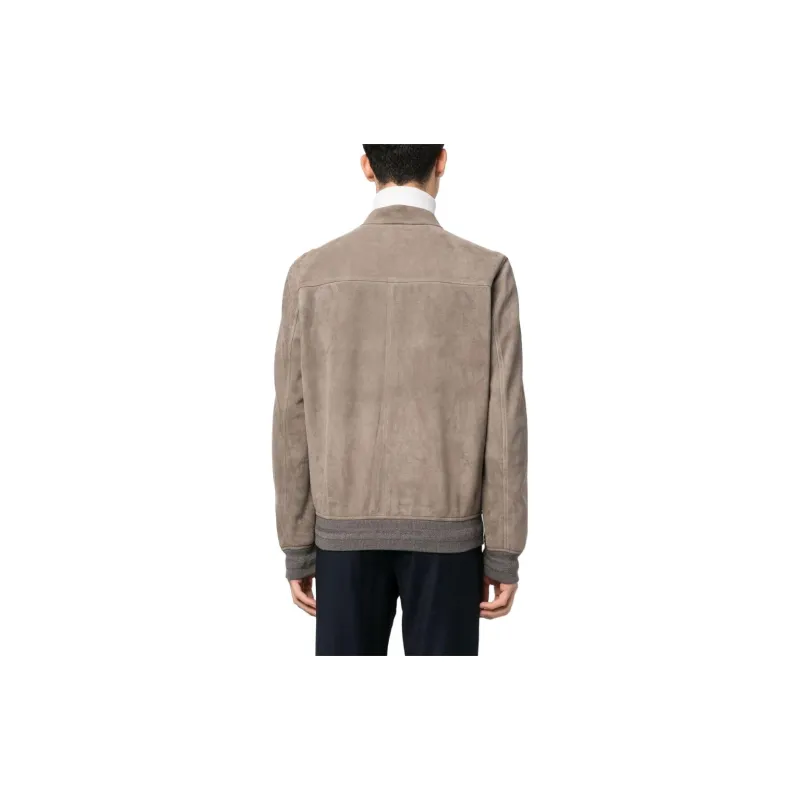 CANALI Leather Jacket Men's Gray-2