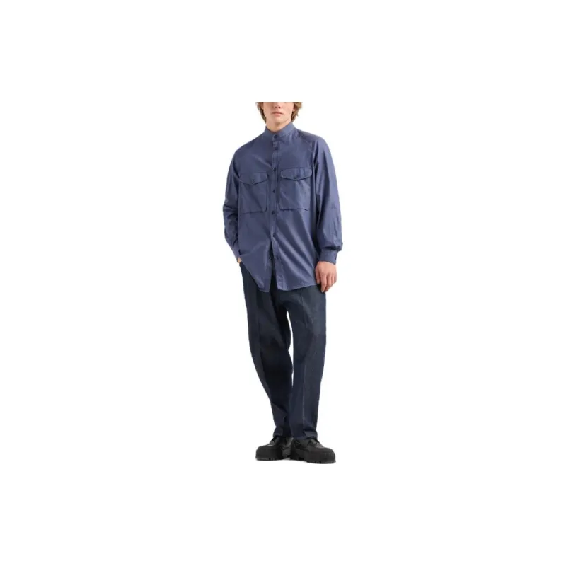 EMPORIO ARMANI Band collar Cotton Shirt-1