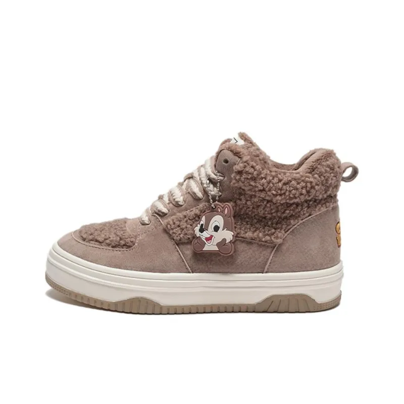 Disney x Hotwind Qiqi Didi Series Warm And Wear Resistant High Top Skateboard Shoes Women's Brown-0
