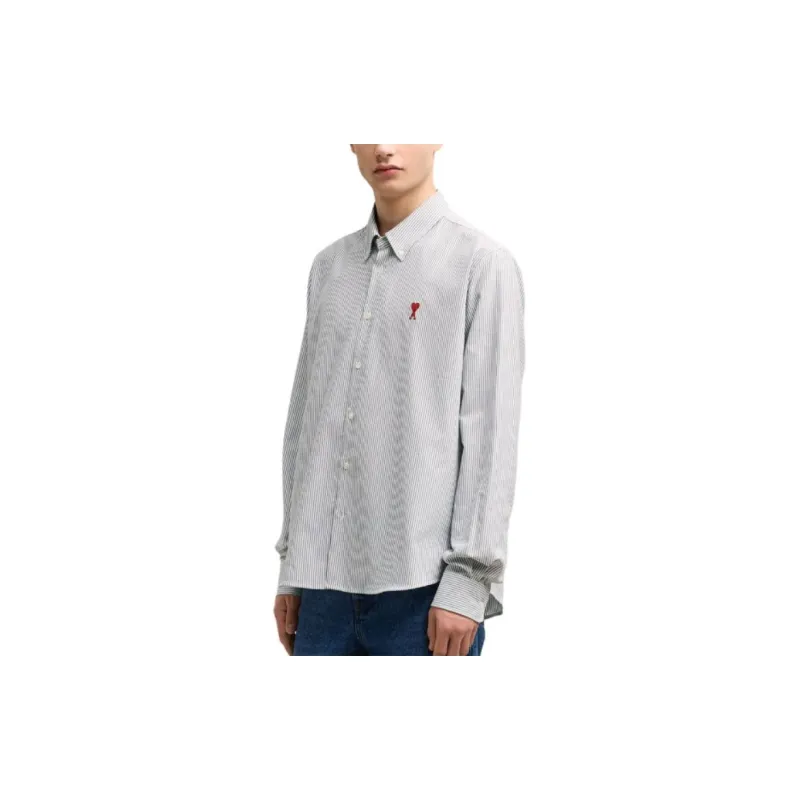 Ami Paris Ami De Coeur Logo Embroidered Pinstriped Shirt-7