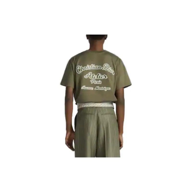 DIOR Back Letter Print Crew Neck Pullover Short Sleeved T Shirt Men's Dark Green-3