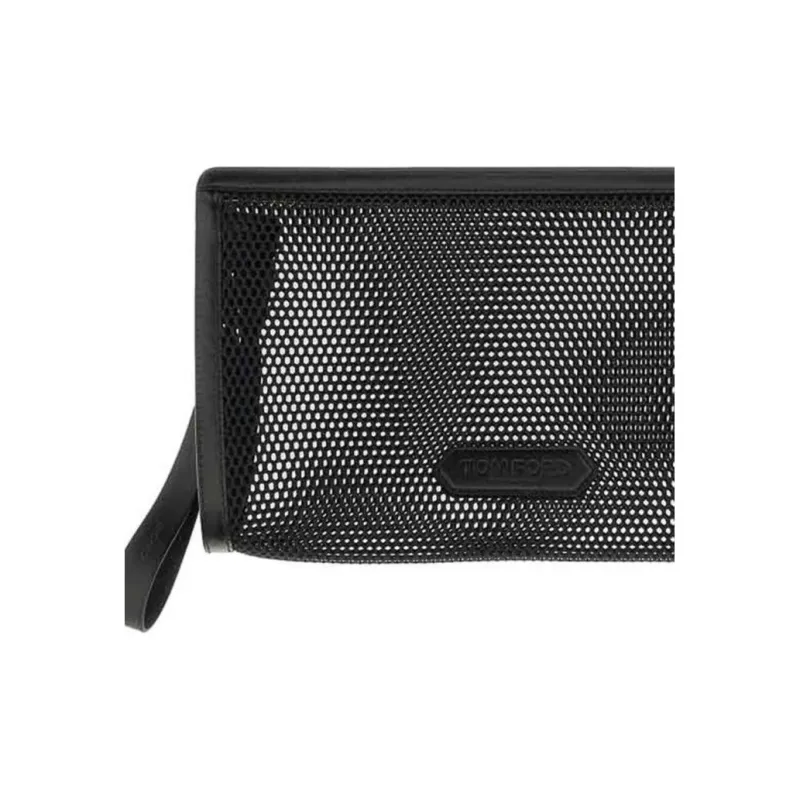 TOM FORD Logo Patch Mesh Zipped Clutch Bag-2