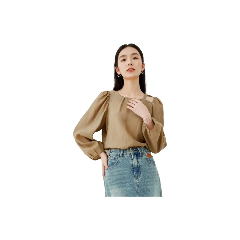 VIMLY Shirt Women's Light Coffee-1