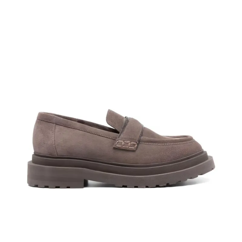 Brunello Cucinelli Slip on Suede Leather Loafers Women's-1