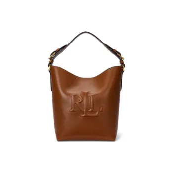 Ralph Lauren Cow Leather Bucket Bag, Handbag, Shoulder Bag Medium Size Women's Brown Yellow