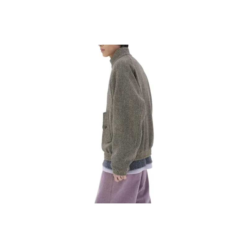 Auralee Lama Shetland Wool Tweed Zip Jacket-2