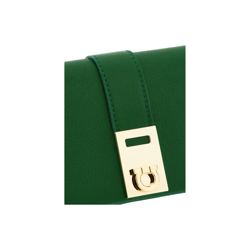 FERRAGAMO GANCINI Calfskin Wallet Small Size Women's Forest Green-4