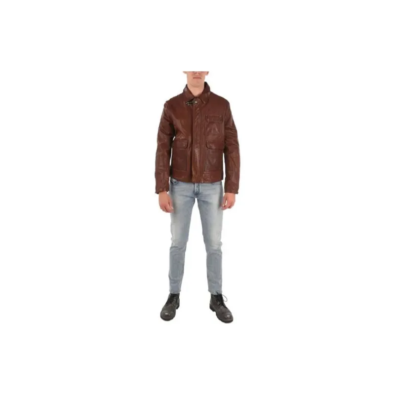 DIESEL Leather Jackets Men Brown-2