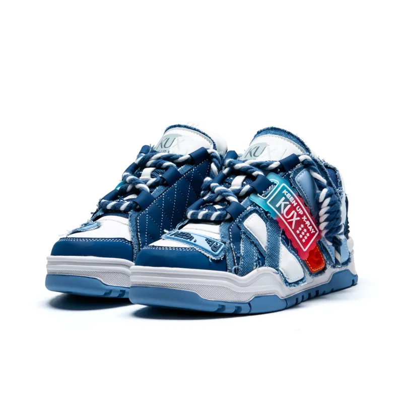 KUX Denim Mini Puffy Wear-Resistant Height Increasing Low-Top Skateboard Shoes Unisex-2