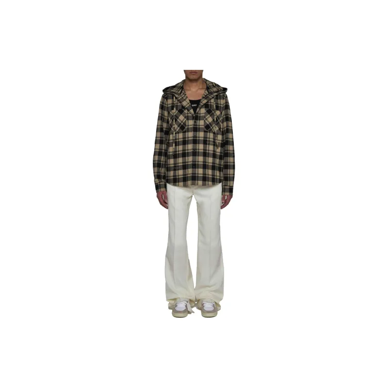 OFF WHITE Checked Curved Hem Hooded Shirt-1