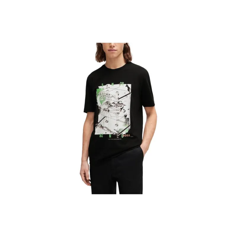 HUGO BOSS Cotton Jersey T Shirt With Seasonal Print T Shirt Men's Black-2