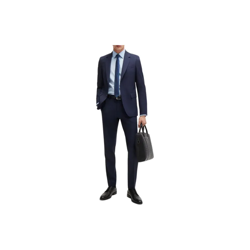 HUGO BOSS Slim Fit Suit In Micro Patterned Virgin Wool Business Suit Men's Dark Blue-1